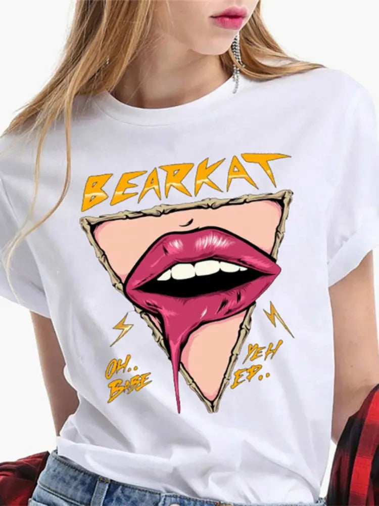 Fashion Sexy Red Lip Women T Shirt Funny Kiss Lips Print Ladies T-shirt Casual Basis O-collar Short Sleeves Female Tops Tees