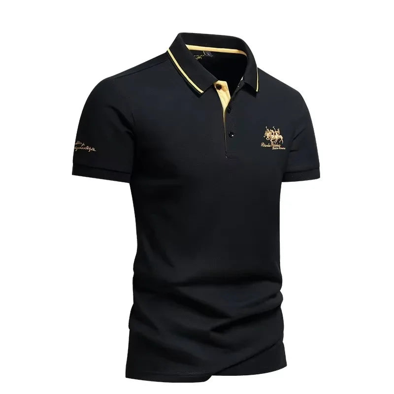 2025 summer Men's Short Sleeve Embroidered Polo T-Shirt Lightweight Casual Streetwear Lapel Vintage Business tshirts