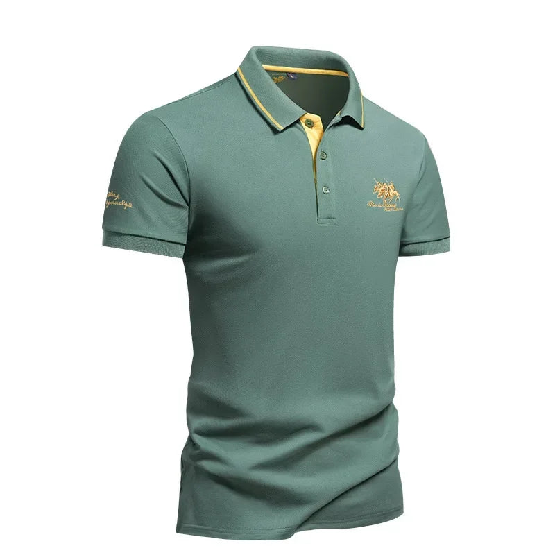 2025 summer Men's Short Sleeve Embroidered Polo T-Shirt Lightweight Casual Streetwear Lapel Vintage Business tshirts