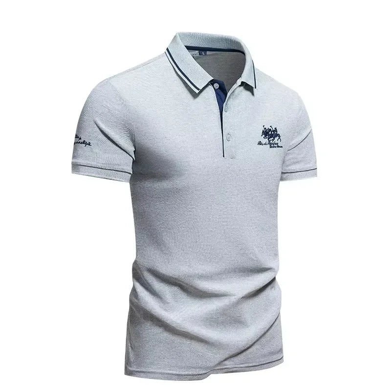 2025 summer Men's Short Sleeve Embroidered Polo T-Shirt Lightweight Casual Streetwear Lapel Vintage Business tshirts