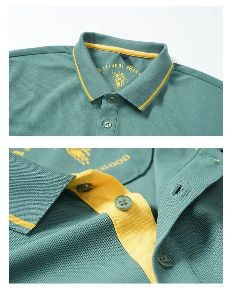 2025 summer Men's Short Sleeve Embroidered Polo T-Shirt Lightweight Casual Streetwear Lapel Vintage Business tshirts