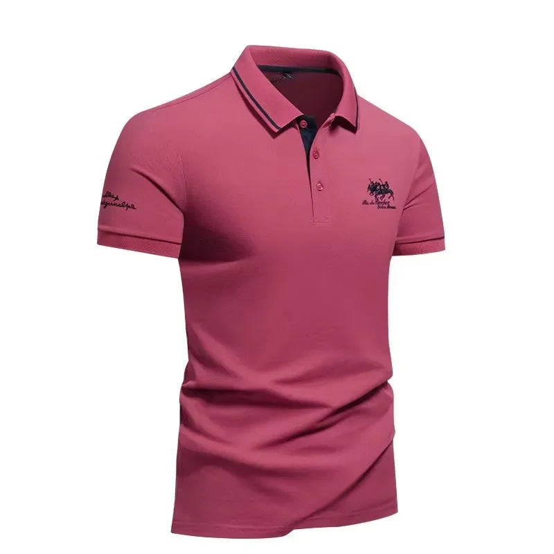 2025 summer Men's Short Sleeve Embroidered Polo T-Shirt Lightweight Casual Streetwear Lapel Vintage Business tshirts