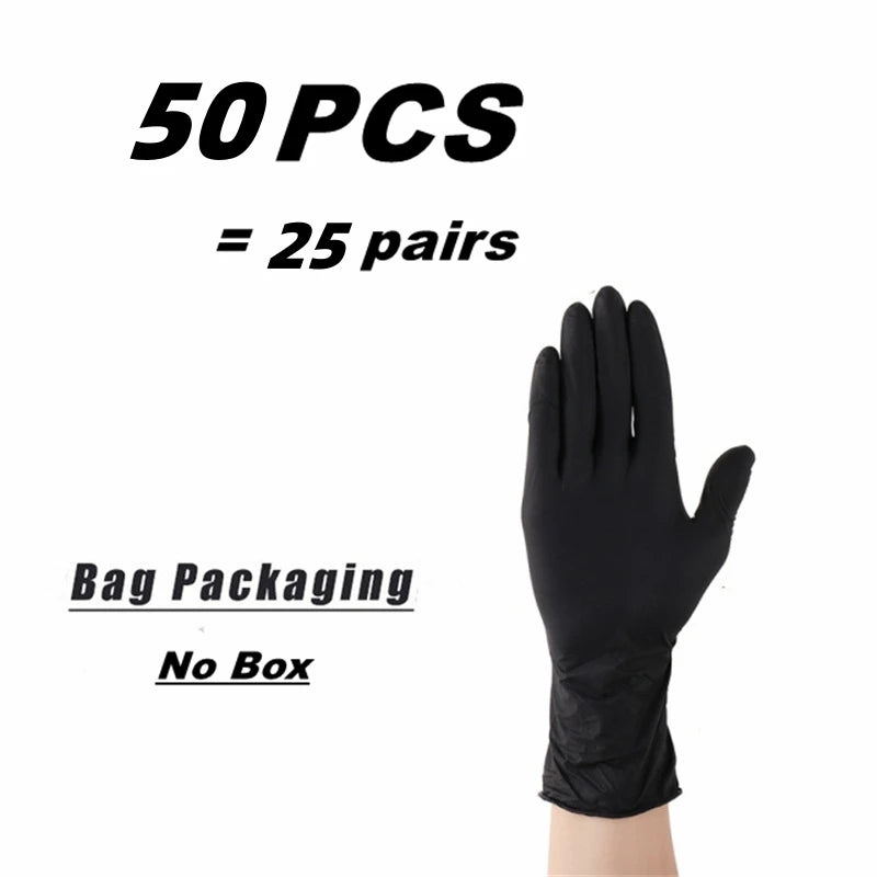 20/50/100PCS Black Nitrile Gloves Disposable Household Cleaning Gloves Large Textured Industrial Mechanic Hair Dye Tattoo Gloves