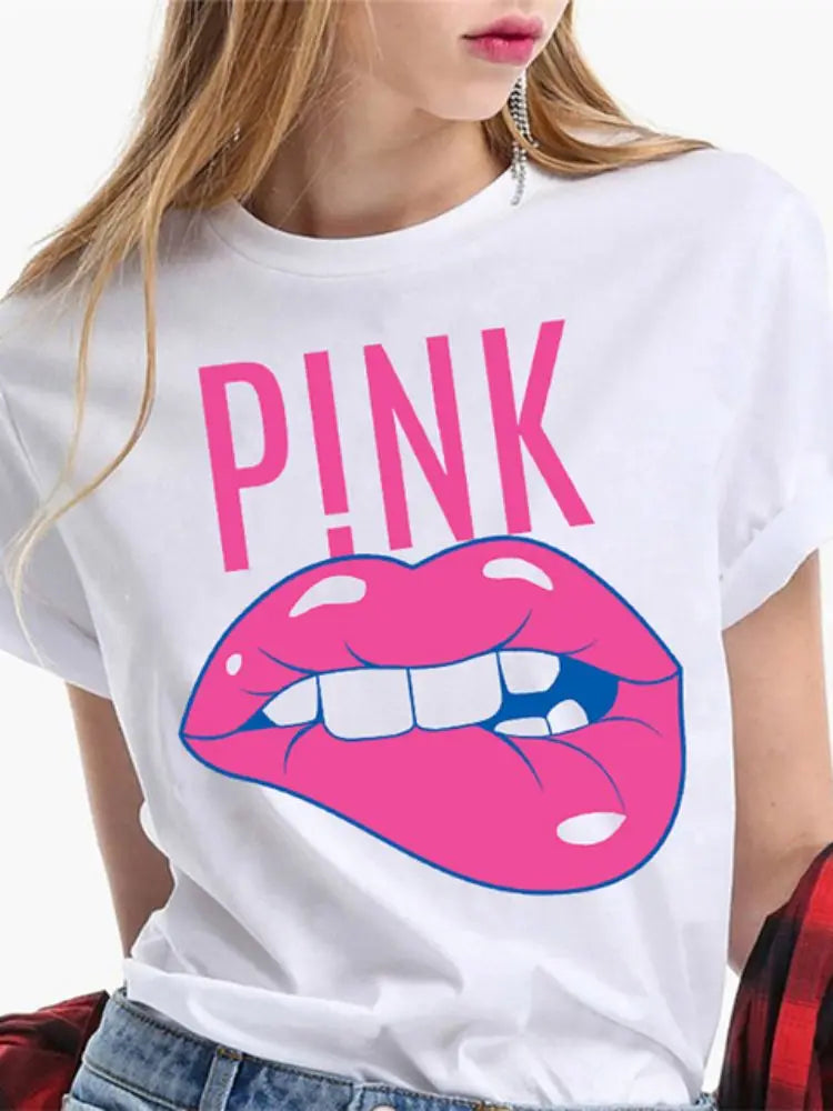 Fashion Sexy Red Lip Women T Shirt Funny Kiss Lips Print Ladies T-shirt Casual Basis O-collar Short Sleeves Female Tops Tees