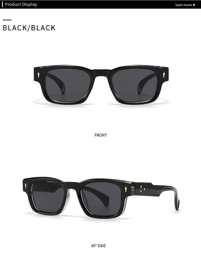 SHAUNA Retro Rivets Sunglasses Brand Designer Trending Rectangle Sun Glasses UV400