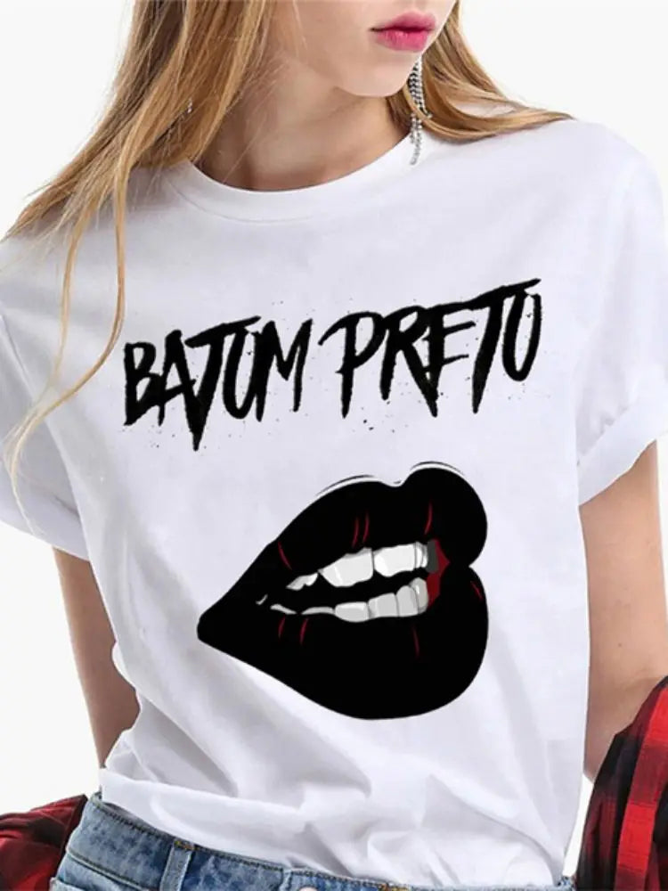 Fashion Sexy Red Lip Women T Shirt Funny Kiss Lips Print Ladies T-shirt Casual Basis O-collar Short Sleeves Female Tops Tees