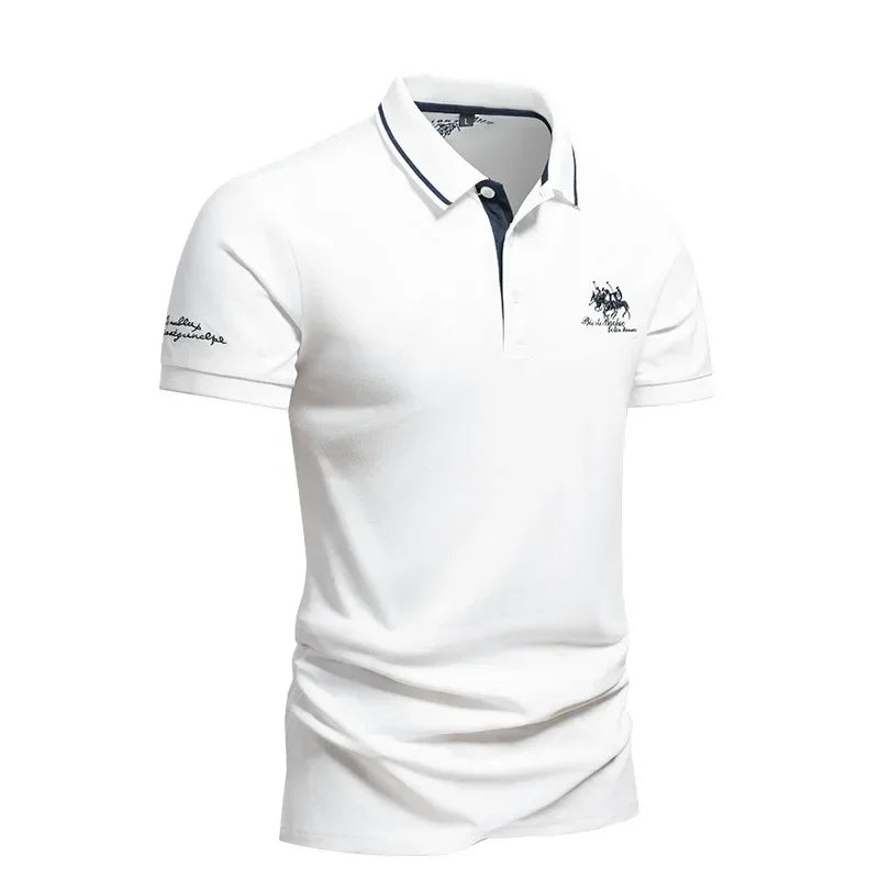 2025 summer Men's Short Sleeve Embroidered Polo T-Shirt Lightweight Casual Streetwear Lapel Vintage Business tshirts