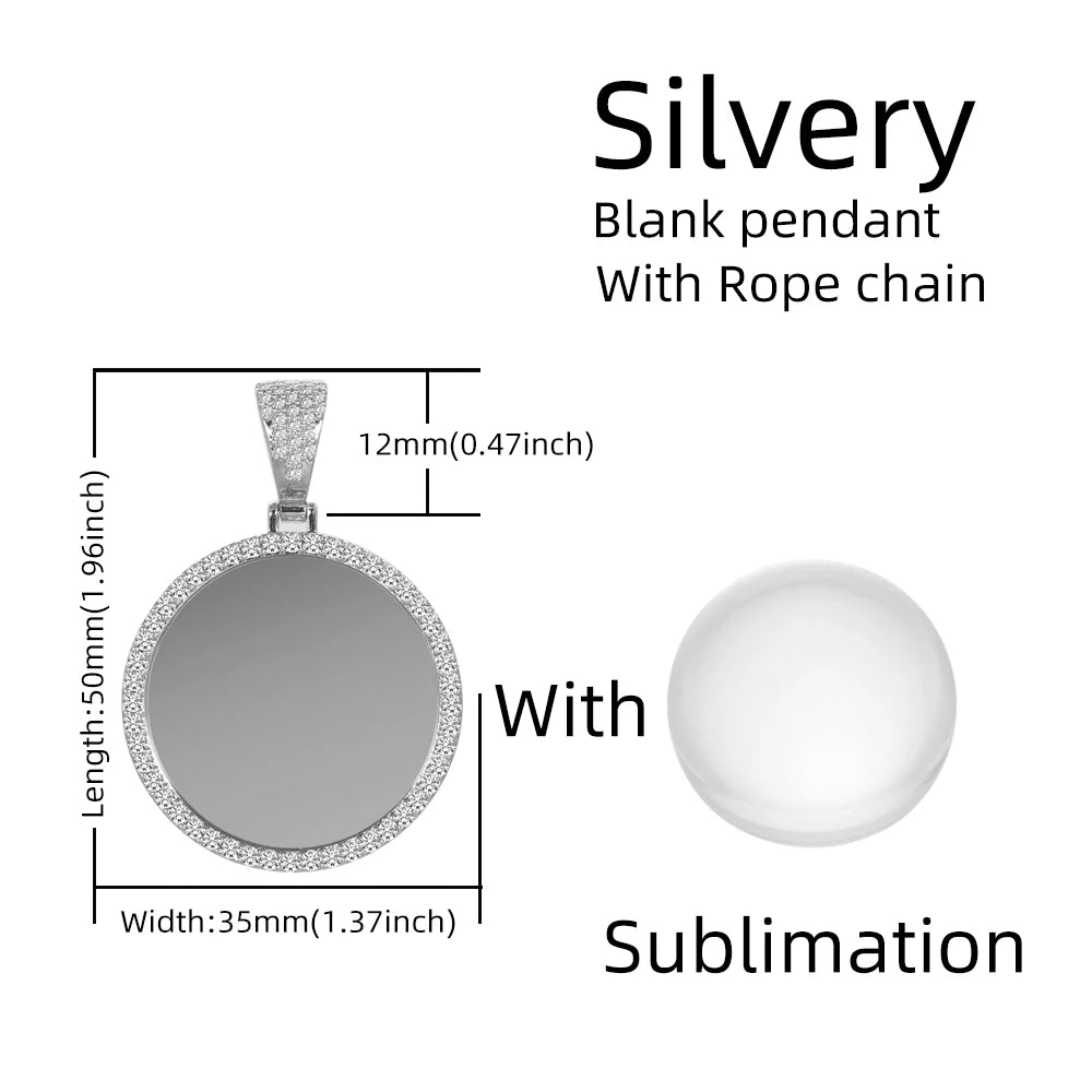 Ice Out DIY Photo Memory Medallions Pendant Necklaces Hip Hop Sublimation Cubic Zircon Round Pictures Charms Unisex Mens Jewelry