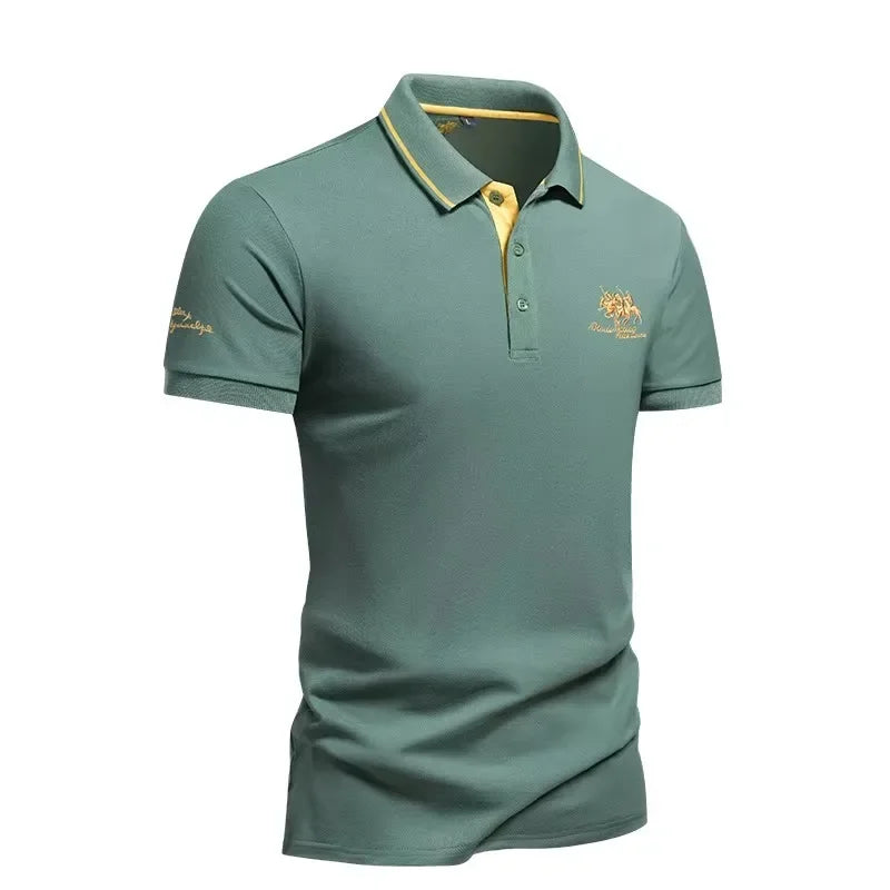 2025 summer Men's Short Sleeve Embroidered Polo T-Shirt Lightweight Casual Streetwear Lapel Vintage Business tshirts