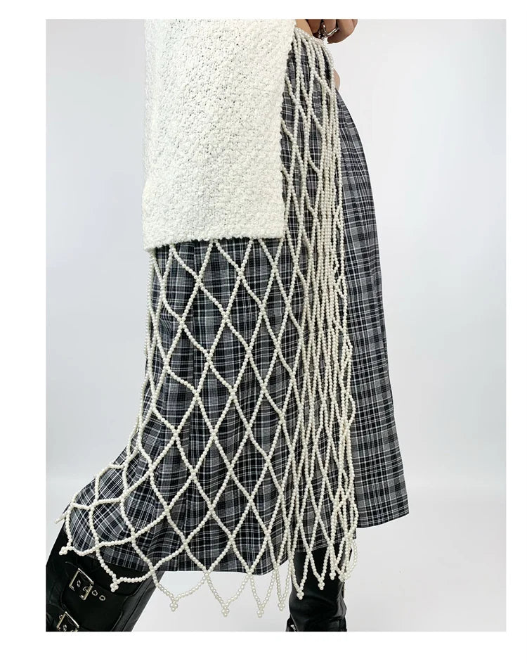 Newest 2025 Designer Hand weave Fashion Women's Long Pearls Beaded Dress