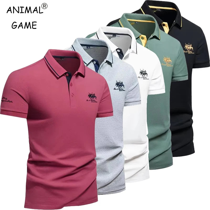 2025 summer Men's Short Sleeve Embroidered Polo T-Shirt Lightweight Casual Streetwear Lapel Vintage Business tshirts