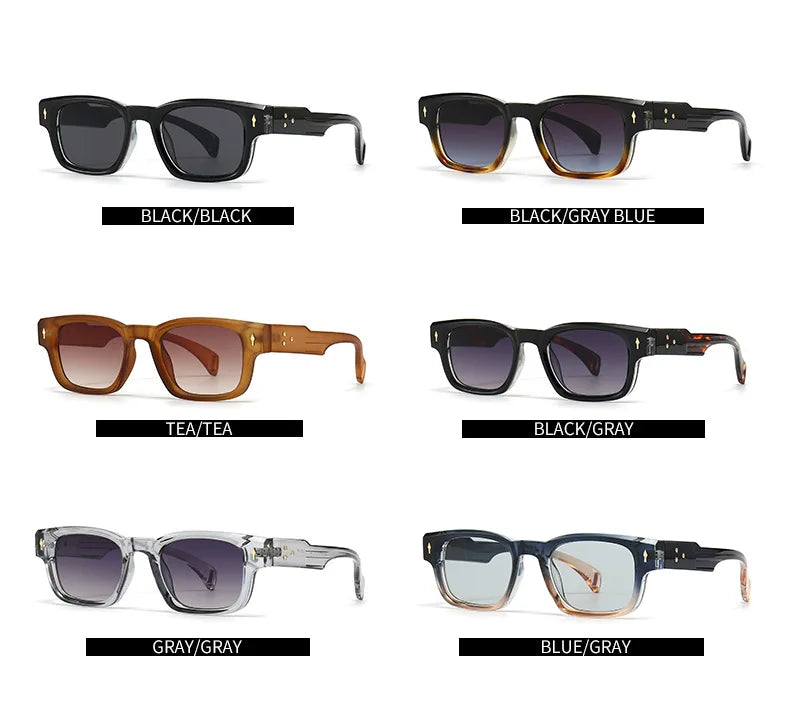 SHAUNA Retro Rivets Sunglasses Brand Designer Trending Rectangle Sun Glasses UV400