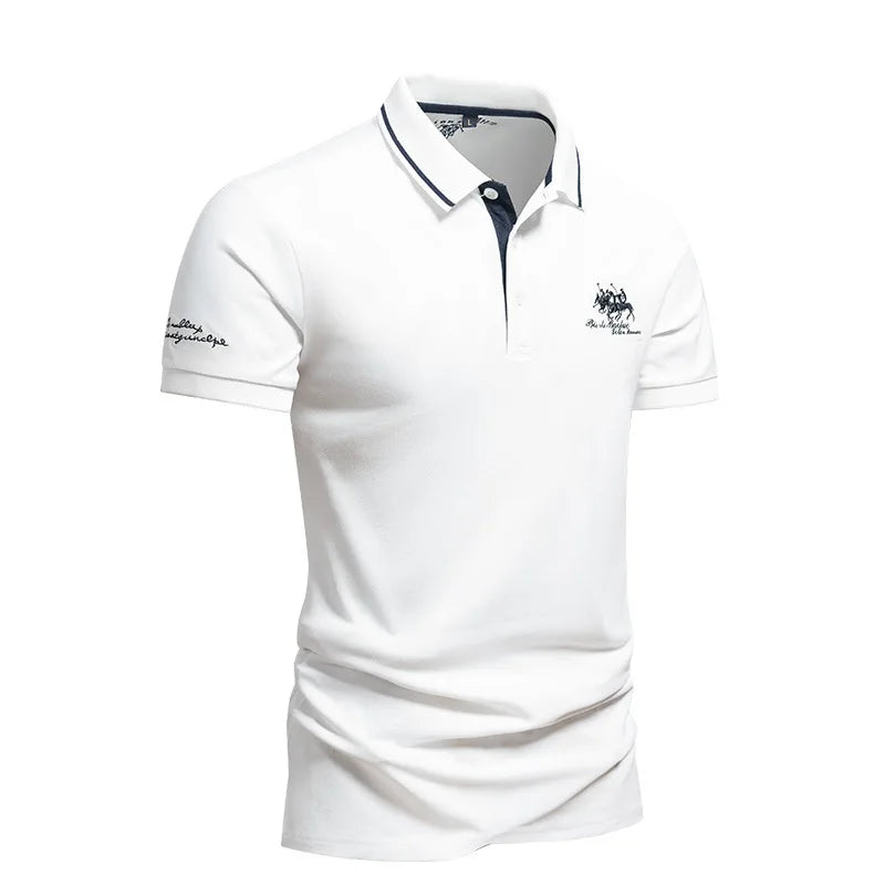 2025 summer Men's Short Sleeve Embroidered Polo T-Shirt Lightweight Casual Streetwear Lapel Vintage Business tshirts
