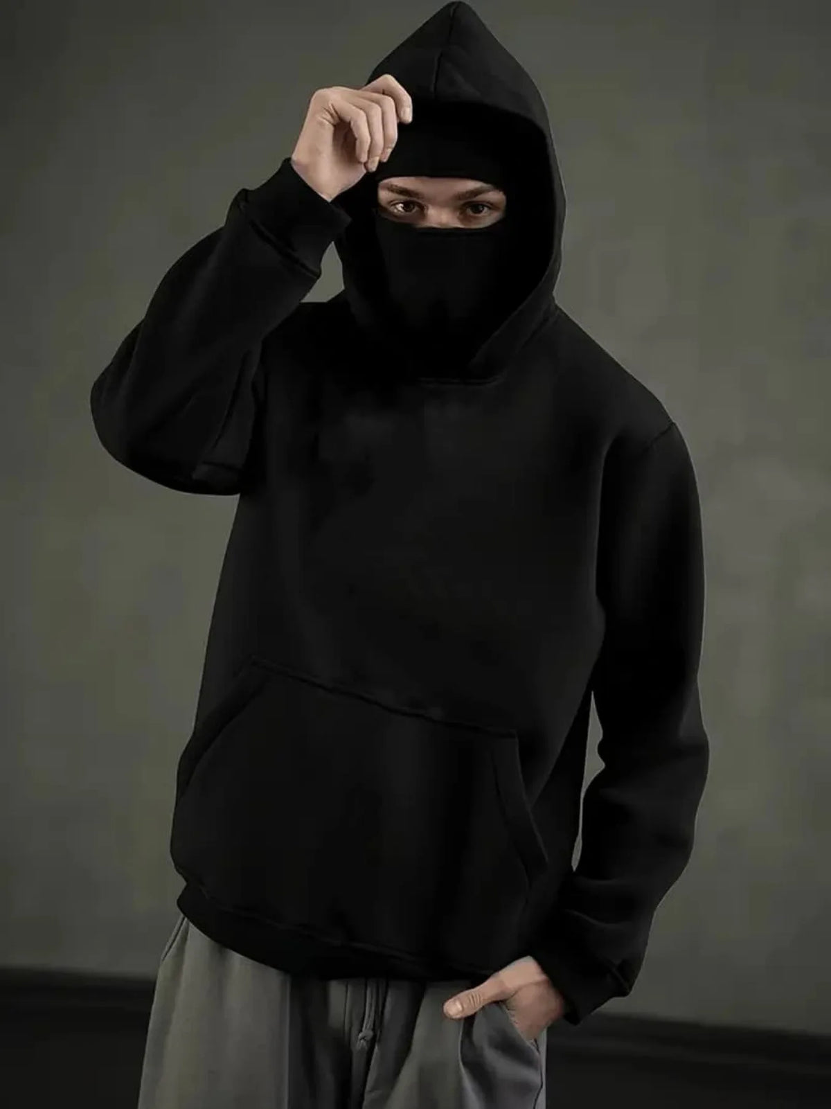 Balaclava Men Zip Hoodie Winter Warm Casual Sweatshirt Y2K with Hooded Face Mask Zipper Design Sports Jacket Outdoor Activities