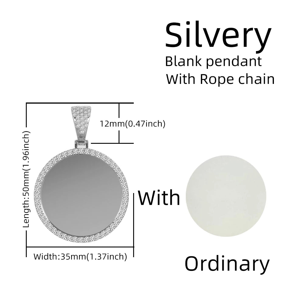 Ice Out DIY Photo Memory Medallions Pendant Necklaces Hip Hop Sublimation Cubic Zircon Round Pictures Charms Unisex Mens Jewelry