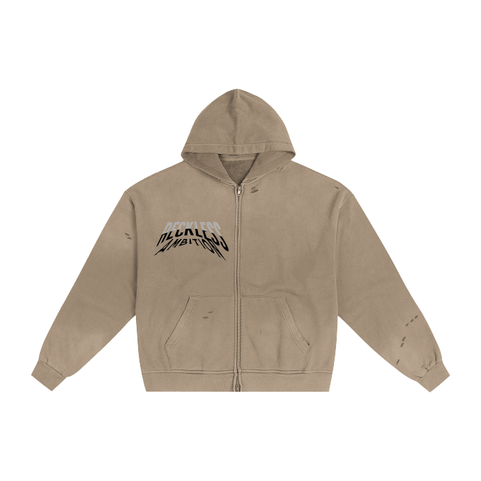 Reckless Ambition Hand-Frayed Sunfade Zip Hoodie