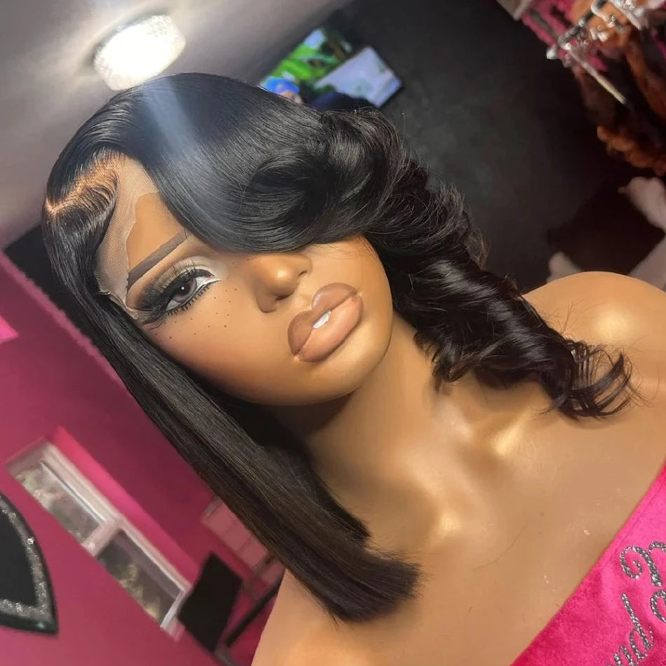 13x4 HD Transparent Lace Front Wigs Pre Plucked 250 Density Brazilian Straight Human hair Wigs for Women Trendy Layered Cut Wavy