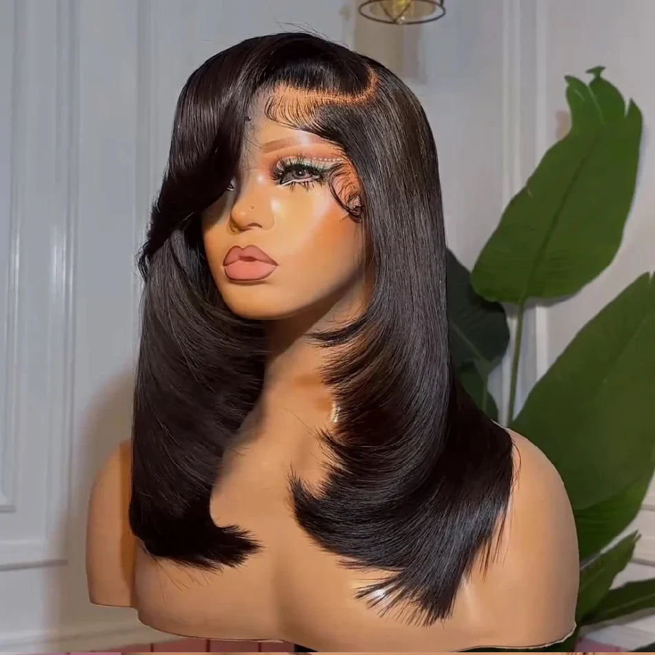 13x4 HD Transparent Lace Front Wigs Pre Plucked 250 Density Brazilian Straight Human hair Wigs for Women Trendy Layered Cut Wavy