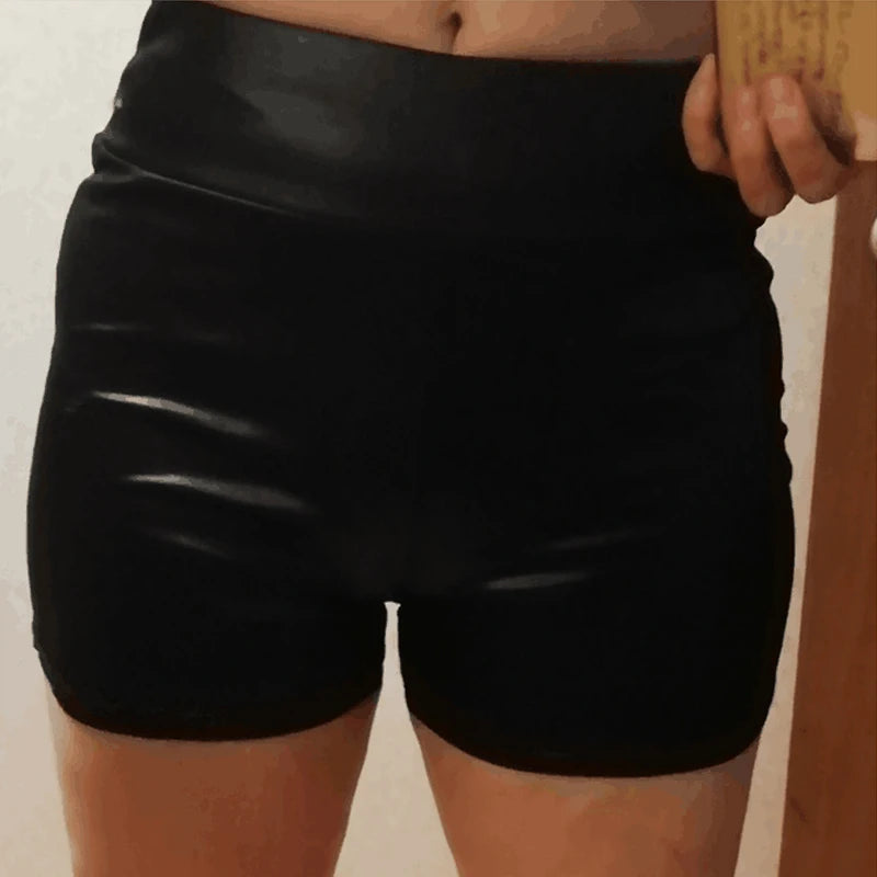 2023 Sexy Womens Shorts Shiny Elastic High Waist Shiny Faux PU Leather Short Pants Slim Hot Dance Clubwear Mini Shorts