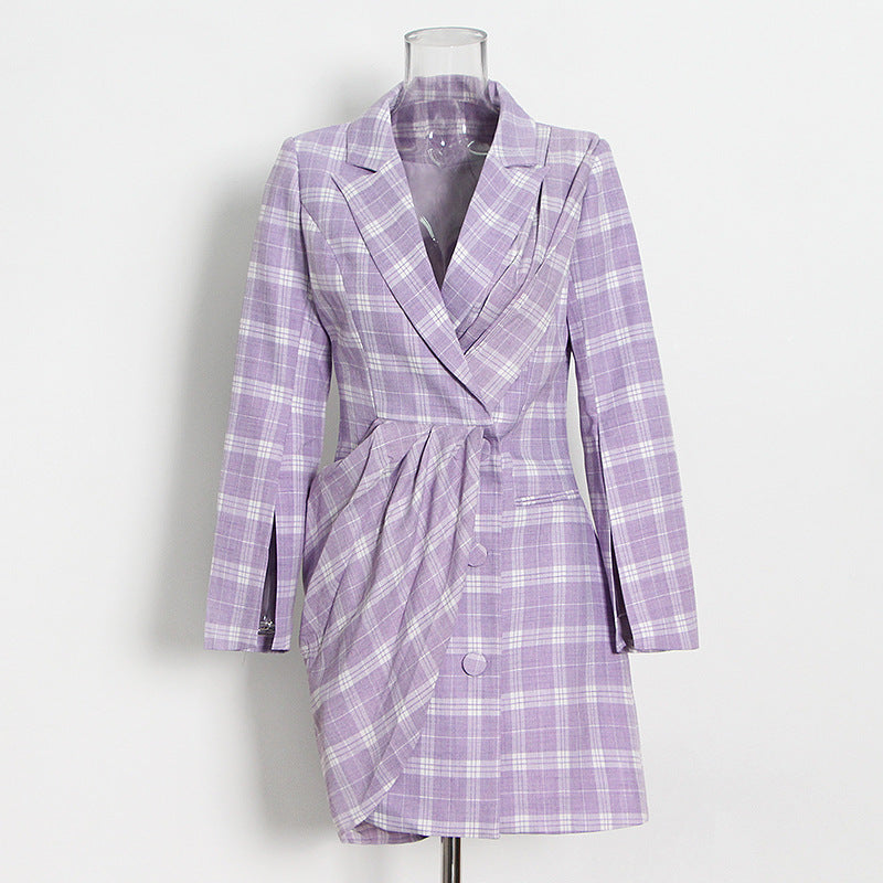 French-Style Short Skirt 2026 Spring New Fashion Sexy Design Slim Fit Plaid Suit Dress for Women