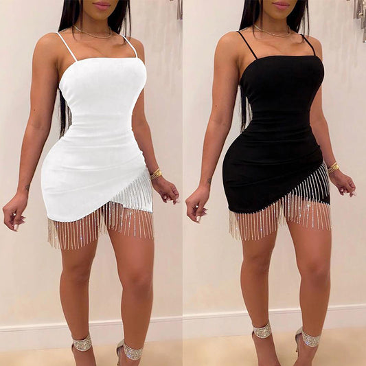 Factory Direct Sales European and American Hip-Hugging Dress Nightclub Tube Top Tassel Hot Diamond Suspender Temperament New Dress for Women Dropshipping
