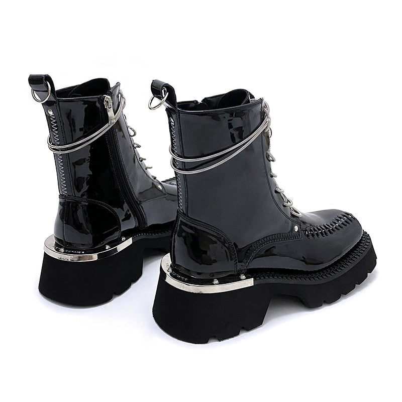 Boots Men's Unique Stylish British Style Handsome Medium Boots Black Platform Motorcycle Boots Square Toe Women's Boots Fall and Winter