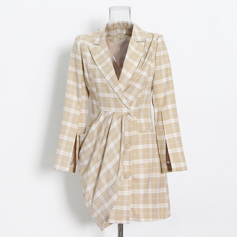 French-Style Short Skirt 2026 Spring New Fashion Sexy Design Slim Fit Plaid Suit Dress for Women
