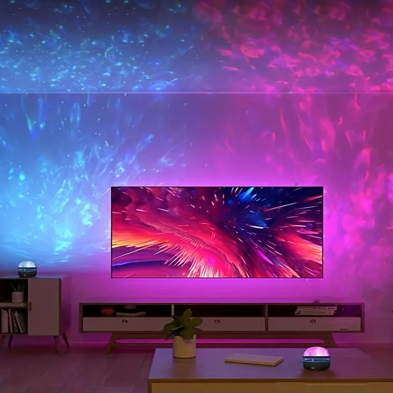 LED Ocean Wave Starry Sky Projector Lamp 1pc 7 Colors Remote Control USB Powered for Kids Room Bedroom Party Ambient Light