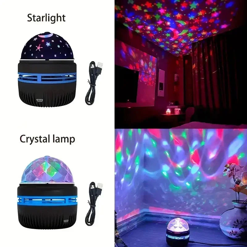 LED Ocean Wave Starry Sky Projector Lamp 1pc 7 Colors Remote Control USB Powered for Kids Room Bedroom Party Ambient Light