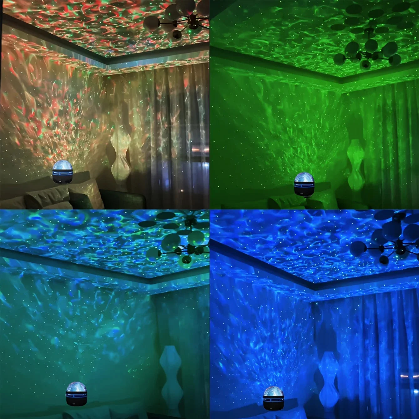 LED Ocean Wave Starry Sky Projector Lamp 1pc 7 Colors Remote Control USB Powered for Kids Room Bedroom Party Ambient Light