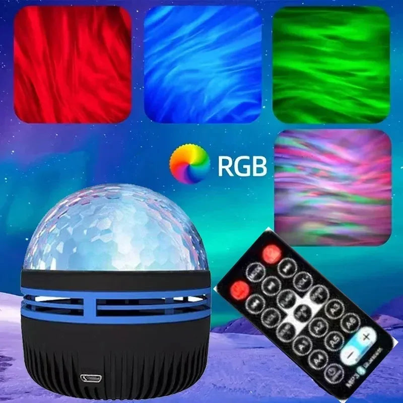LED Ocean Wave Starry Sky Projector Lamp 1pc 7 Colors Remote Control USB Powered for Kids Room Bedroom Party Ambient Light
