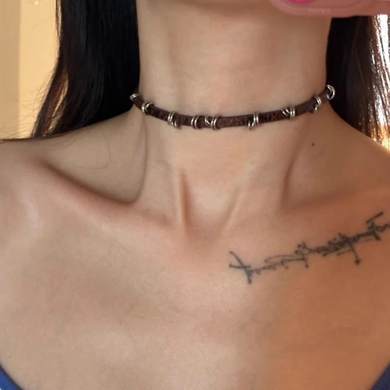 Hot Girl Style Wine Red Leather Cross Choker Collarbone Chain Whitening Necklace