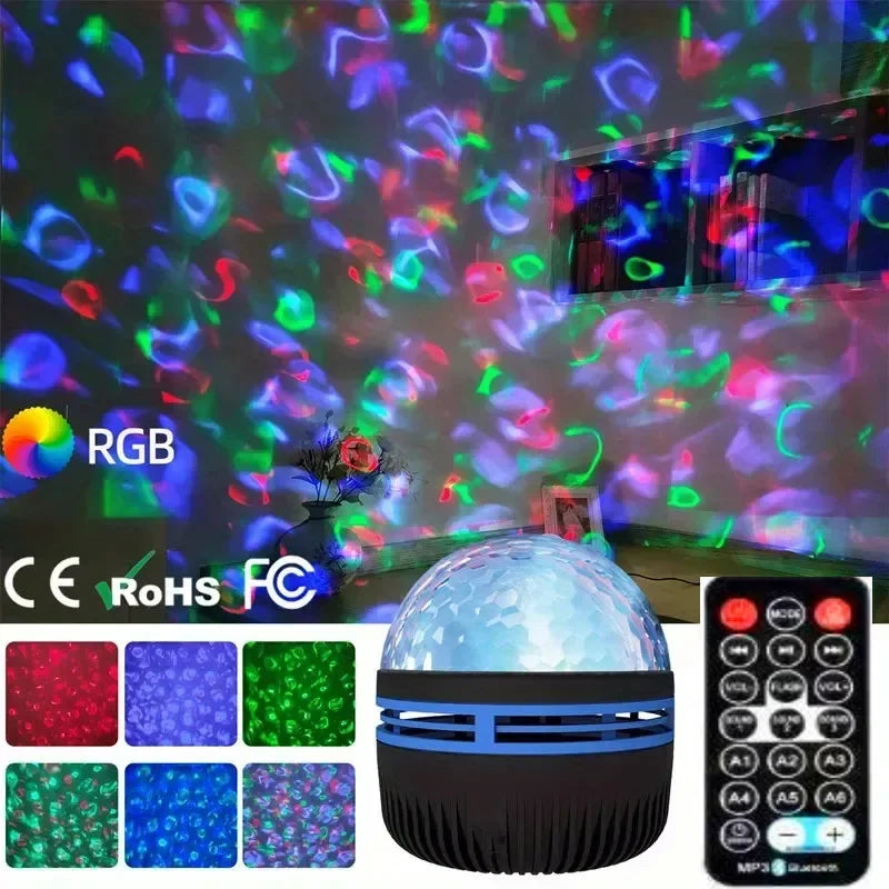 LED Ocean Wave Starry Sky Projector Lamp 1pc 7 Colors Remote Control USB Powered for Kids Room Bedroom Party Ambient Light