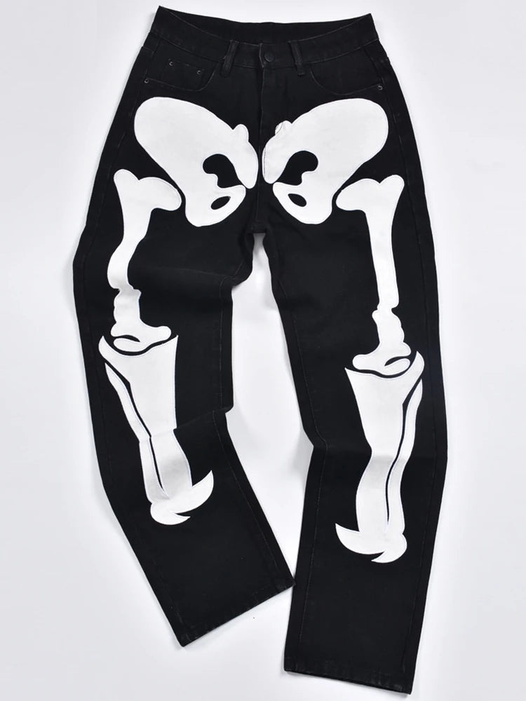 Skull Pattern Embroidery Pants for Women low Waist Straight Leg Slouchy Jeans Cyber y2k Streetwear Trousers 2023 Summer Fashion