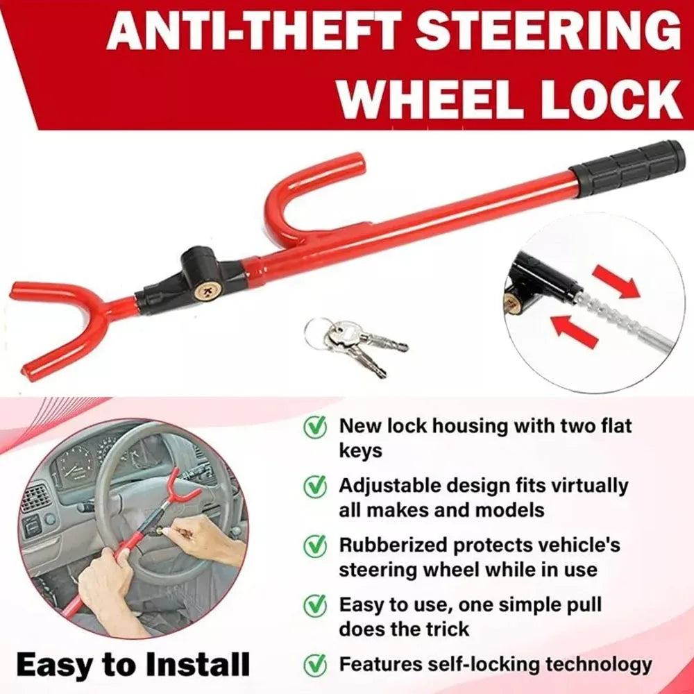 Universal Steering Wheel Lock Anti Theft Double Hook Extendable Anti-theft Security with Key For Car Van Truck SUV