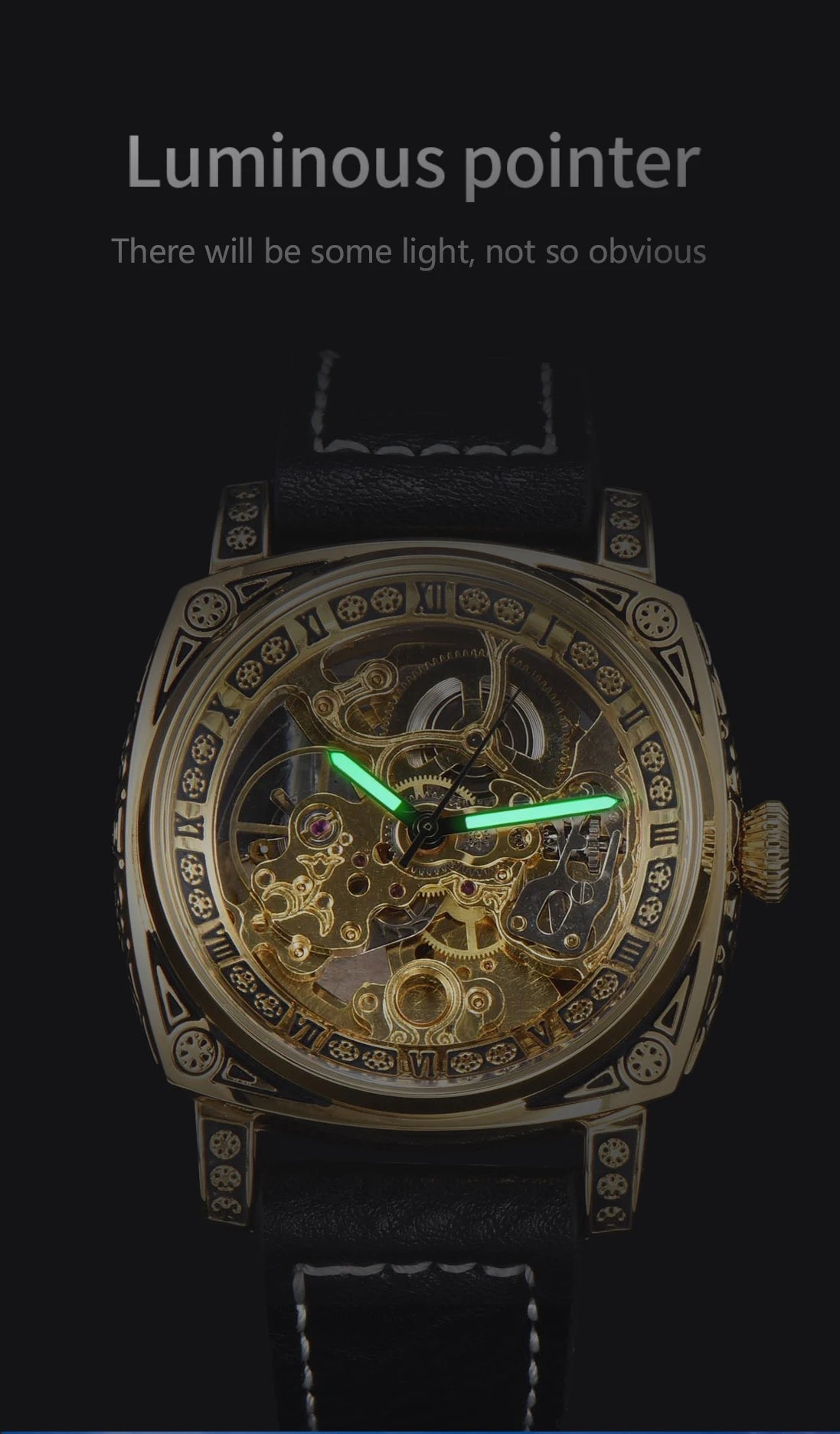 LONGLUX automatic watch retro style wholesale mechanical wristwatches skeleton carve waterproof leather no logo mens watch