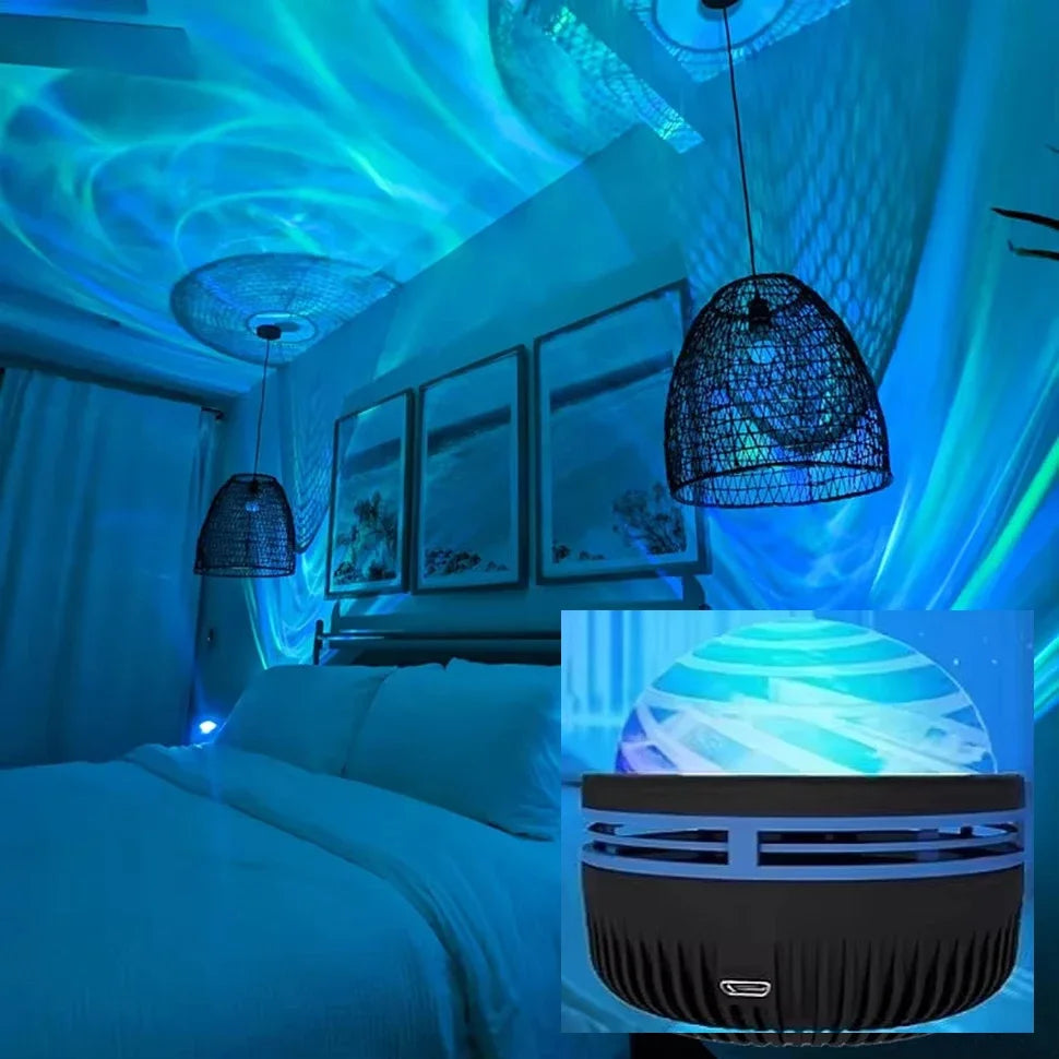 LED Ocean Wave Starry Sky Projector Lamp 1pc 7 Colors Remote Control USB Powered for Kids Room Bedroom Party Ambient Light