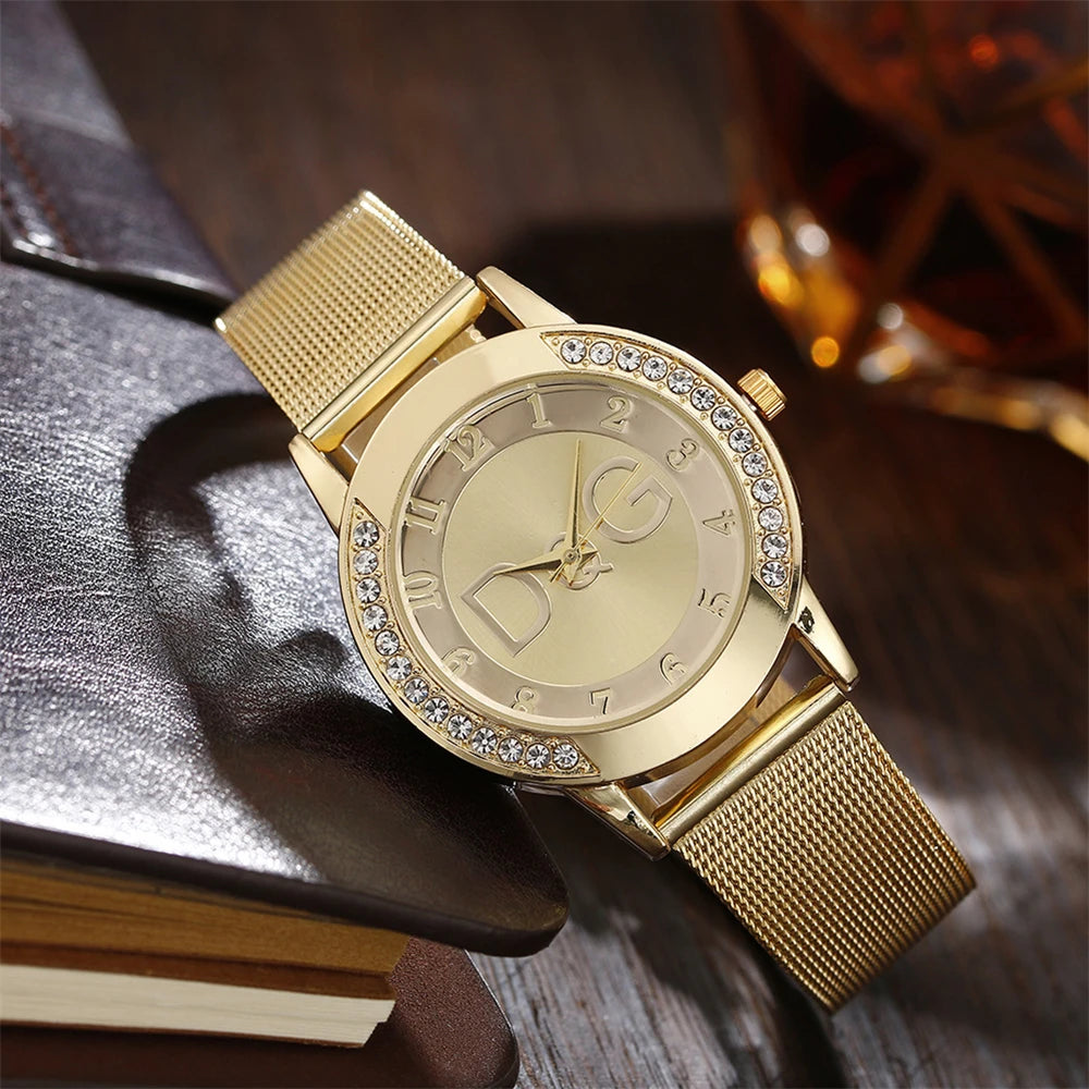 Luxury Brand Women's watches With Diamonds Simple Digital Design Ladies' Quartz Watch Casual Gold Mesh Belt Women Clock Strap