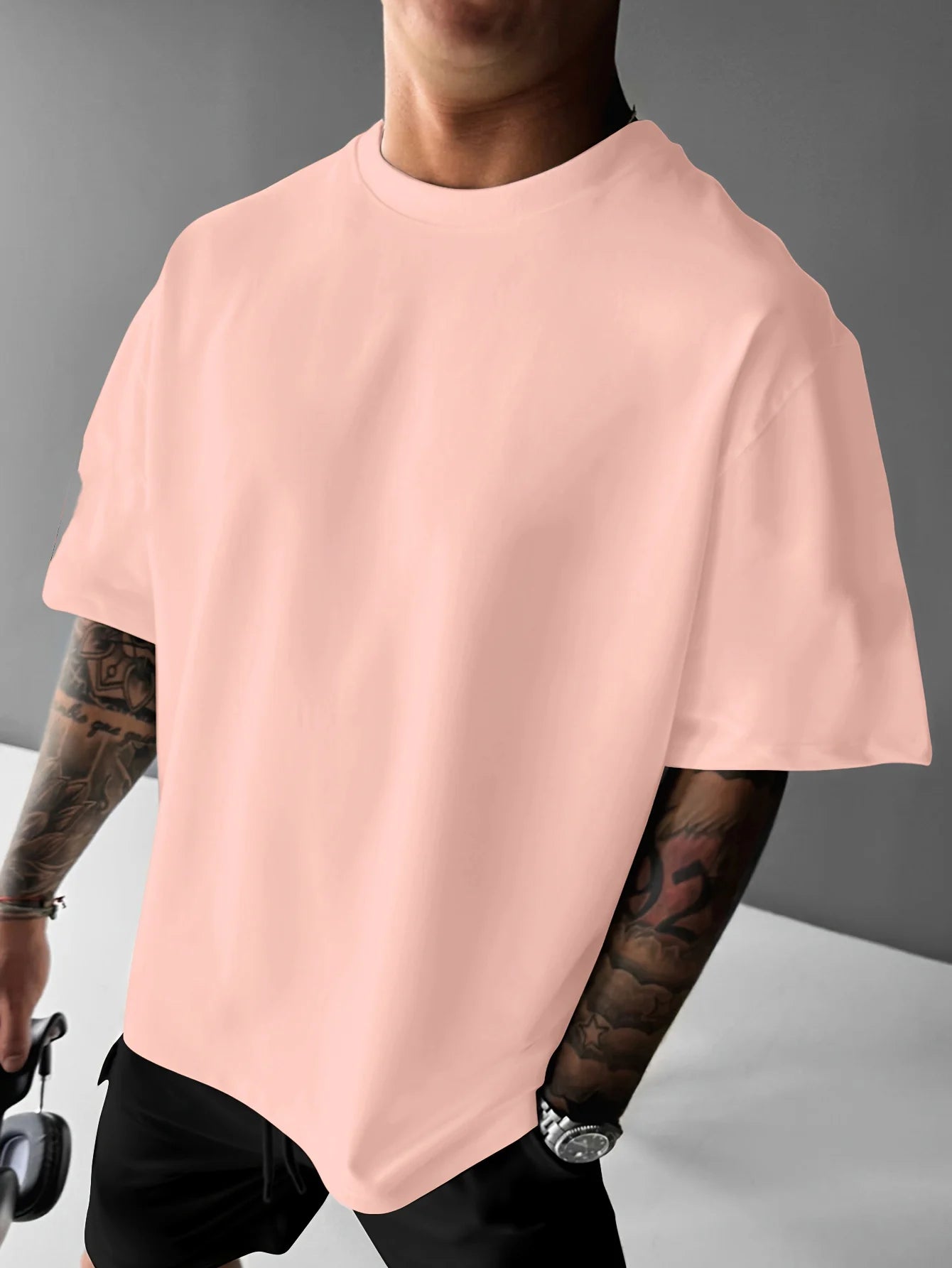 Men's summer 100% pure cotton fashionable casual loose never give up graphic printed round neck short sleeved T-shirt top