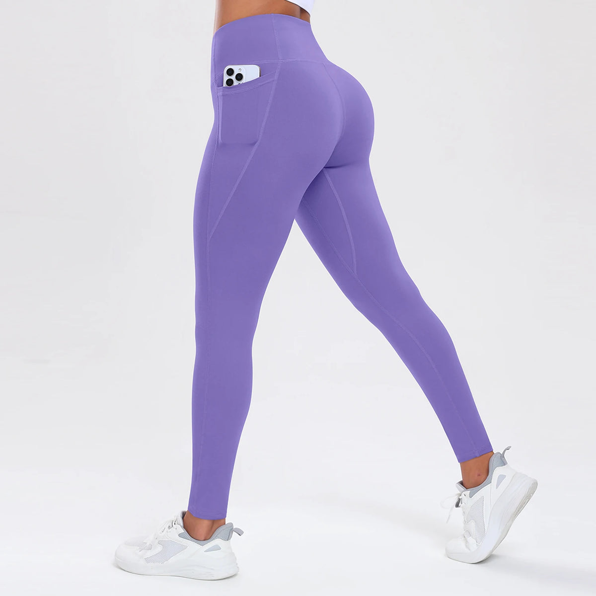  Women Leggings With Pockets Solid Color High Waist Butt Lifting Workout Tights Slim Elastic Pants Casual SportWear