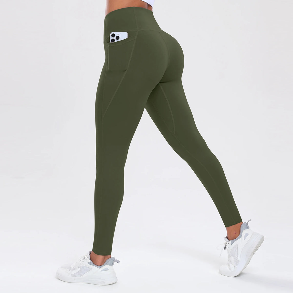  Women Leggings With Pockets Solid Color High Waist Butt Lifting Workout Tights Slim Elastic Pants Casual SportWear