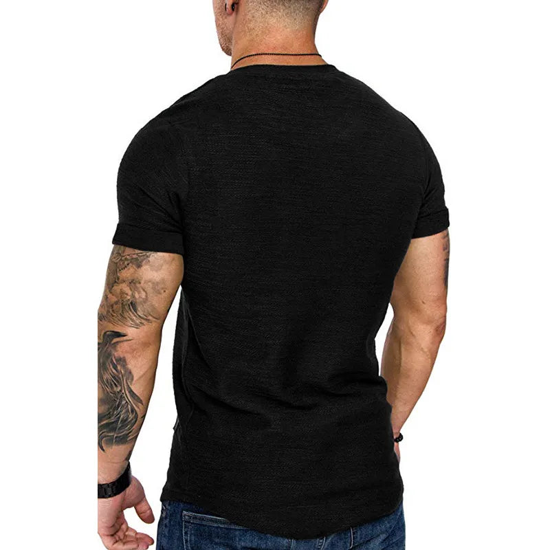 Men's Sports T-shirt Slim Fit O-neck Short Sleeve Muscle Fitness Casual Hip Hop Top Summer Fashion Basic Solid Crew T-shirt