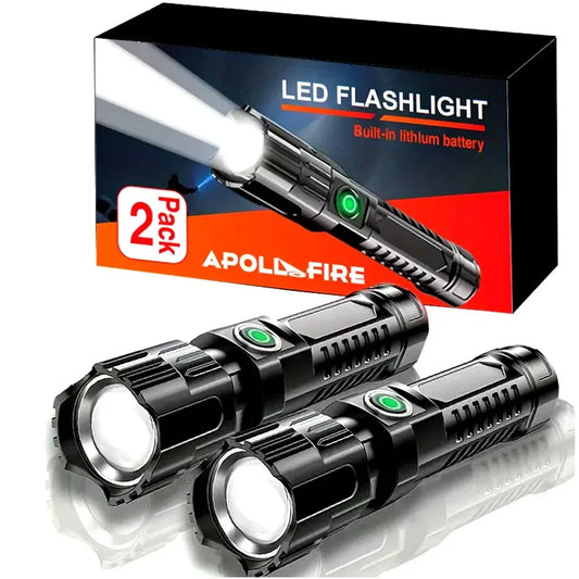 Super Bright Portable Zoom LED Flashlight Built-in Battery Type-C Rechargeable Emergency Torch Outdoor Camping Hiking Lantern