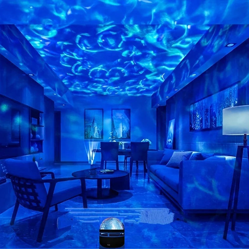 LED Ocean Wave Starry Sky Projector Lamp 1pc 7 Colors Remote Control USB Powered for Kids Room Bedroom Party Ambient Light