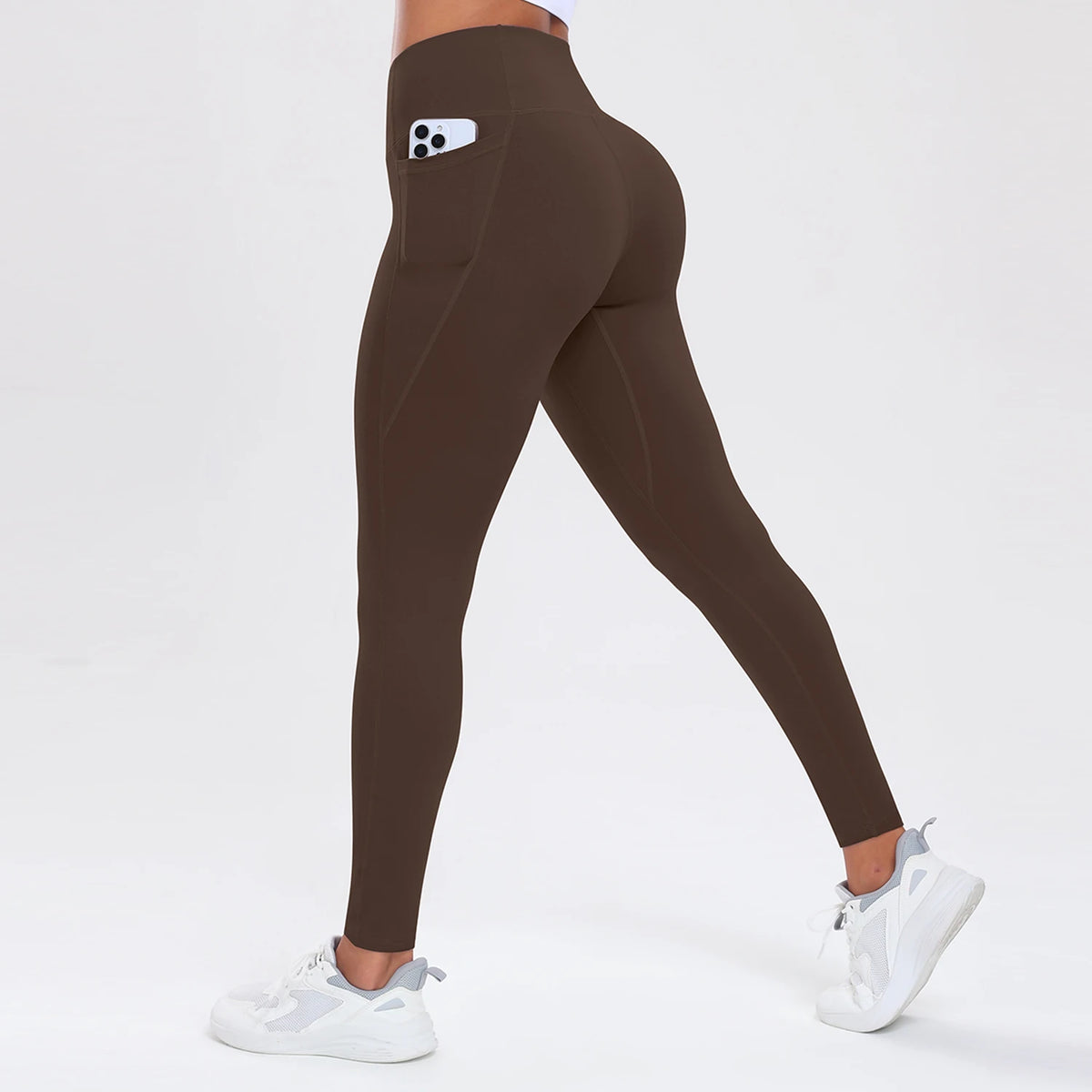  Women Leggings With Pockets Solid Color High Waist Butt Lifting Workout Tights Slim Elastic Pants Casual SportWear