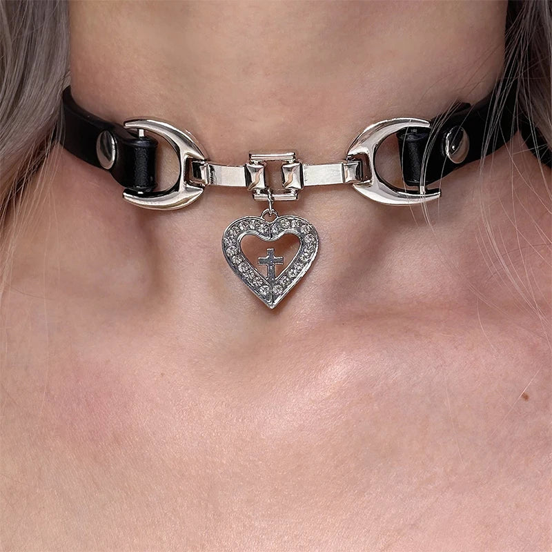 Hot Girl Style Wine Red Leather Cross Choker Collarbone Chain Whitening Necklace