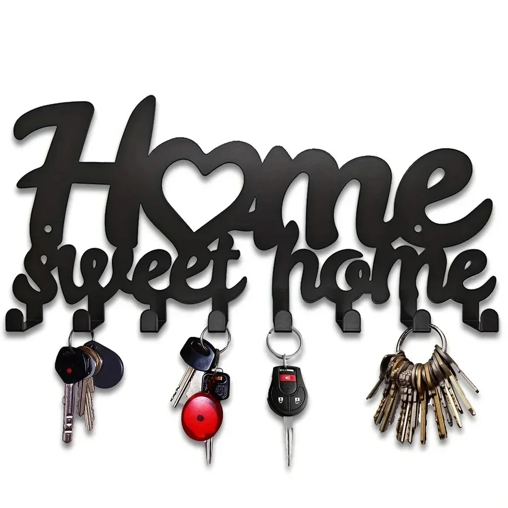 1pc Black Metal Keys Holder, Key Holder for Wall, Wall Mounted WELCOME Design Style Key Rack for Key Hanger With 8 Hooks