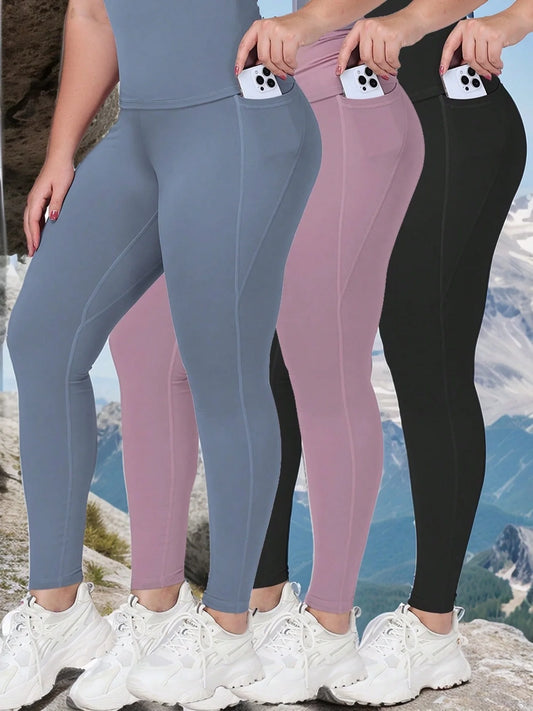  Women Leggings With Pockets Solid Color High Waist Butt Lifting Workout Tights Slim Elastic Pants Casual SportWear