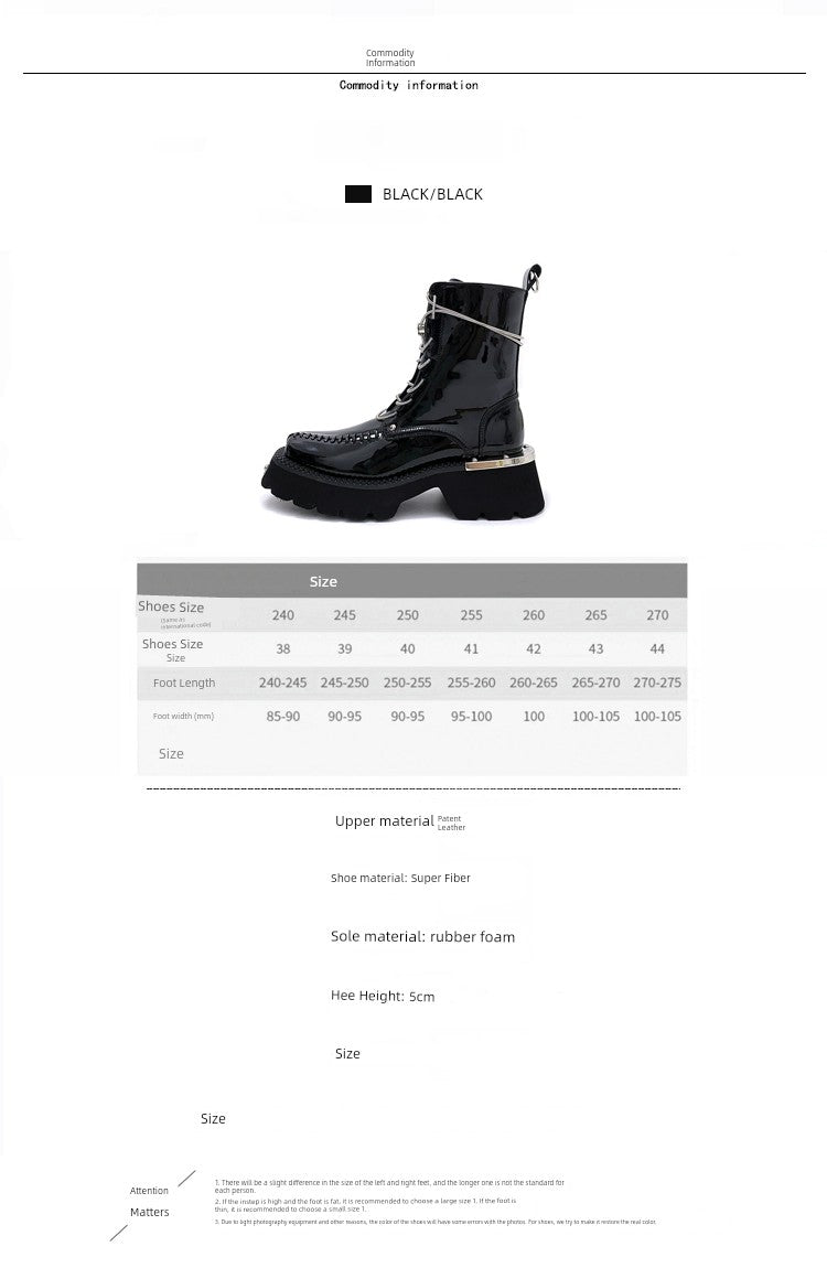 Boots Men's Unique Stylish British Style Handsome Medium Boots Black Platform Motorcycle Boots Square Toe Women's Boots Fall and Winter