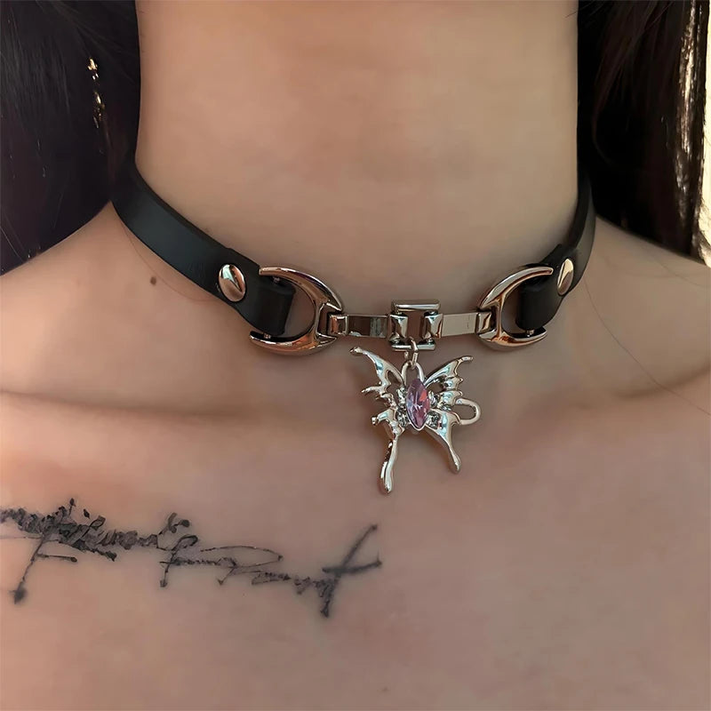 Hot Girl Style Wine Red Leather Cross Choker Collarbone Chain Whitening Necklace